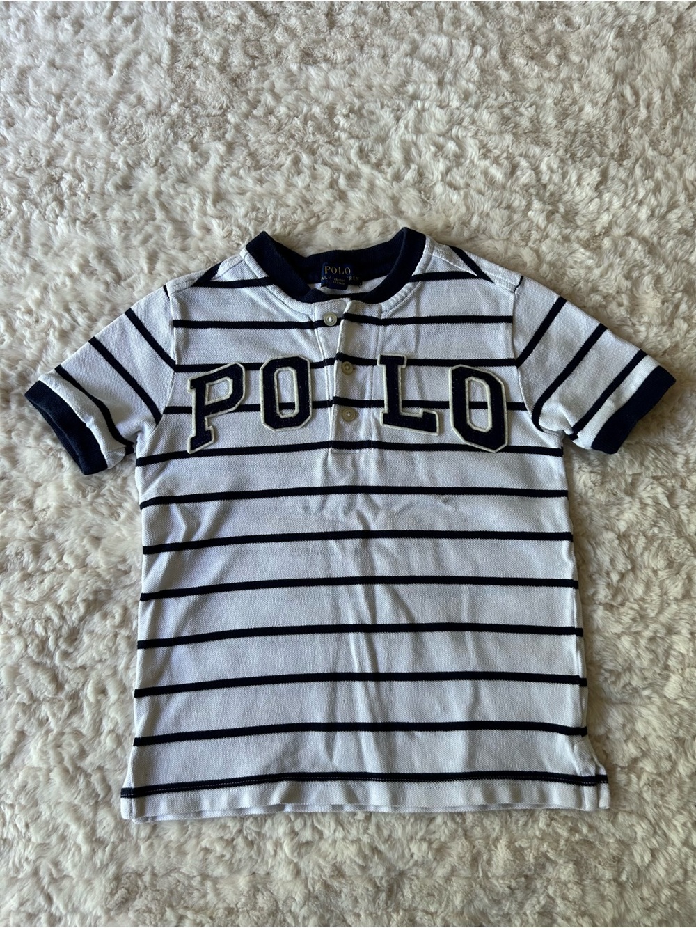 Polo by Ralph Lauren White & Navy Striped Kids Polo Shirt